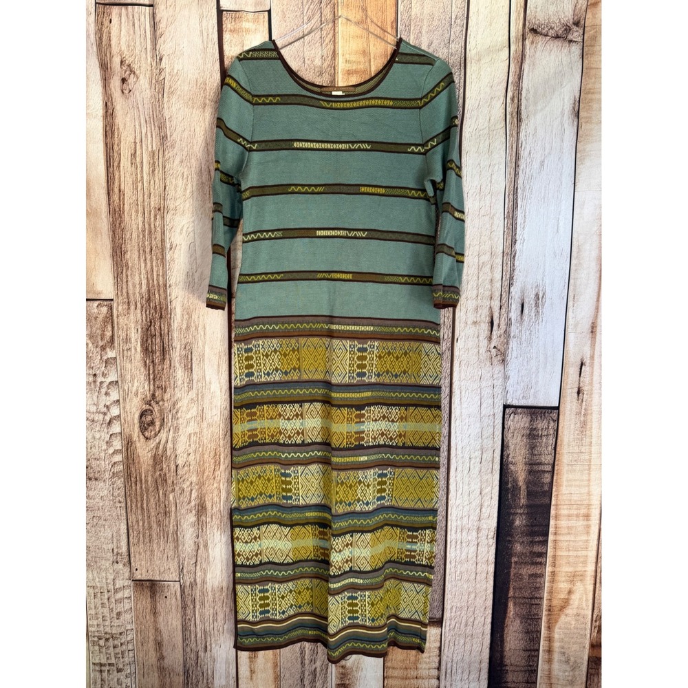 Peruvian Connection Dress Pima Cotton Knit Maxi Bohemian Fall Peru Size Large